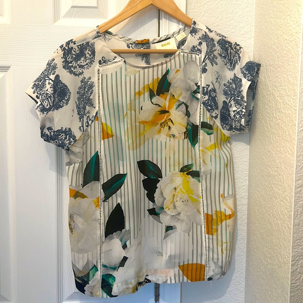 Maeve floral print 100 percent silk top.